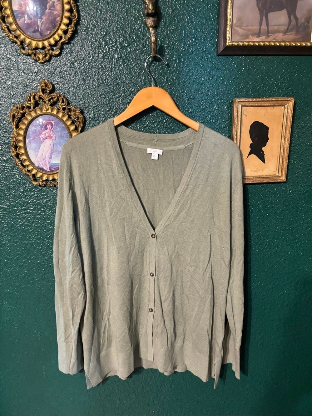 J.Jill Green Soft Organic Cotton Blend Cardigan Sz XL
